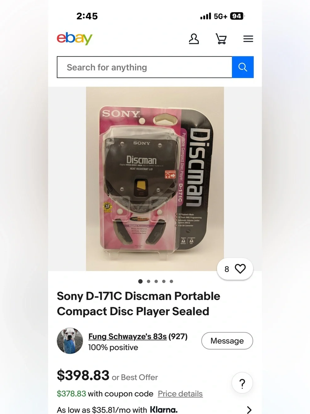 Sony Discman Portable CD Player - Black and Pink Packaging